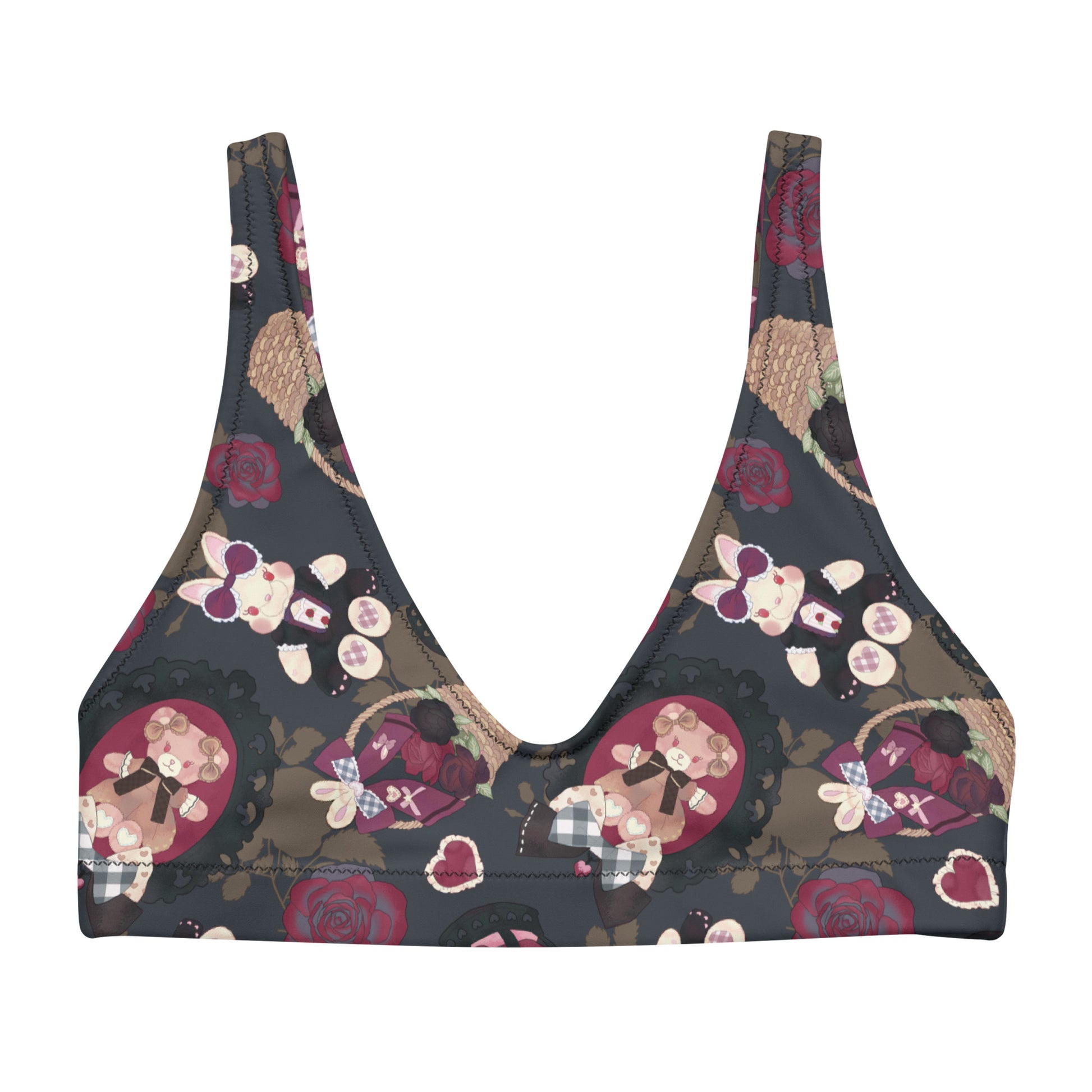 Gothic Teddy Padded Bikini Top features a dark, whimsical design, perfect for summer mix-and-match styles.