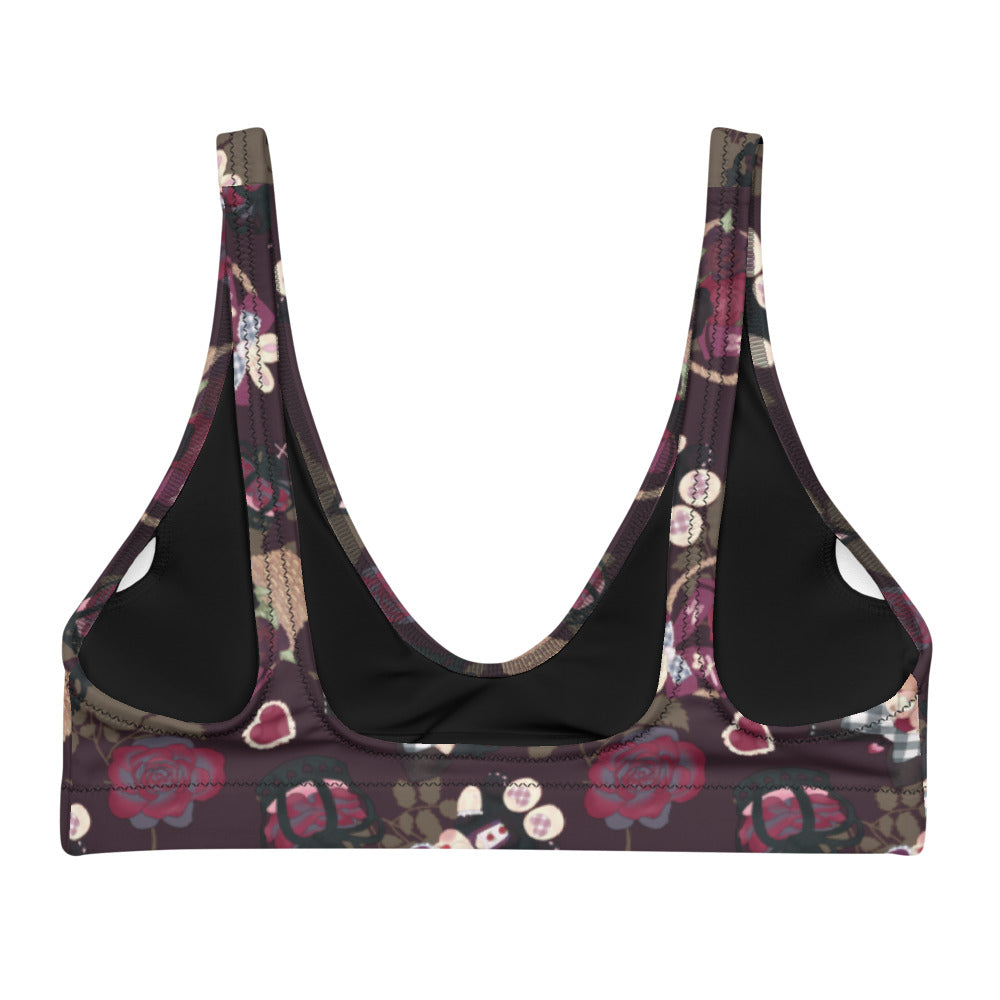 Gothic Teddy Padded Bikini Top features a dark floral design, perfect for mixing and matching this summer.