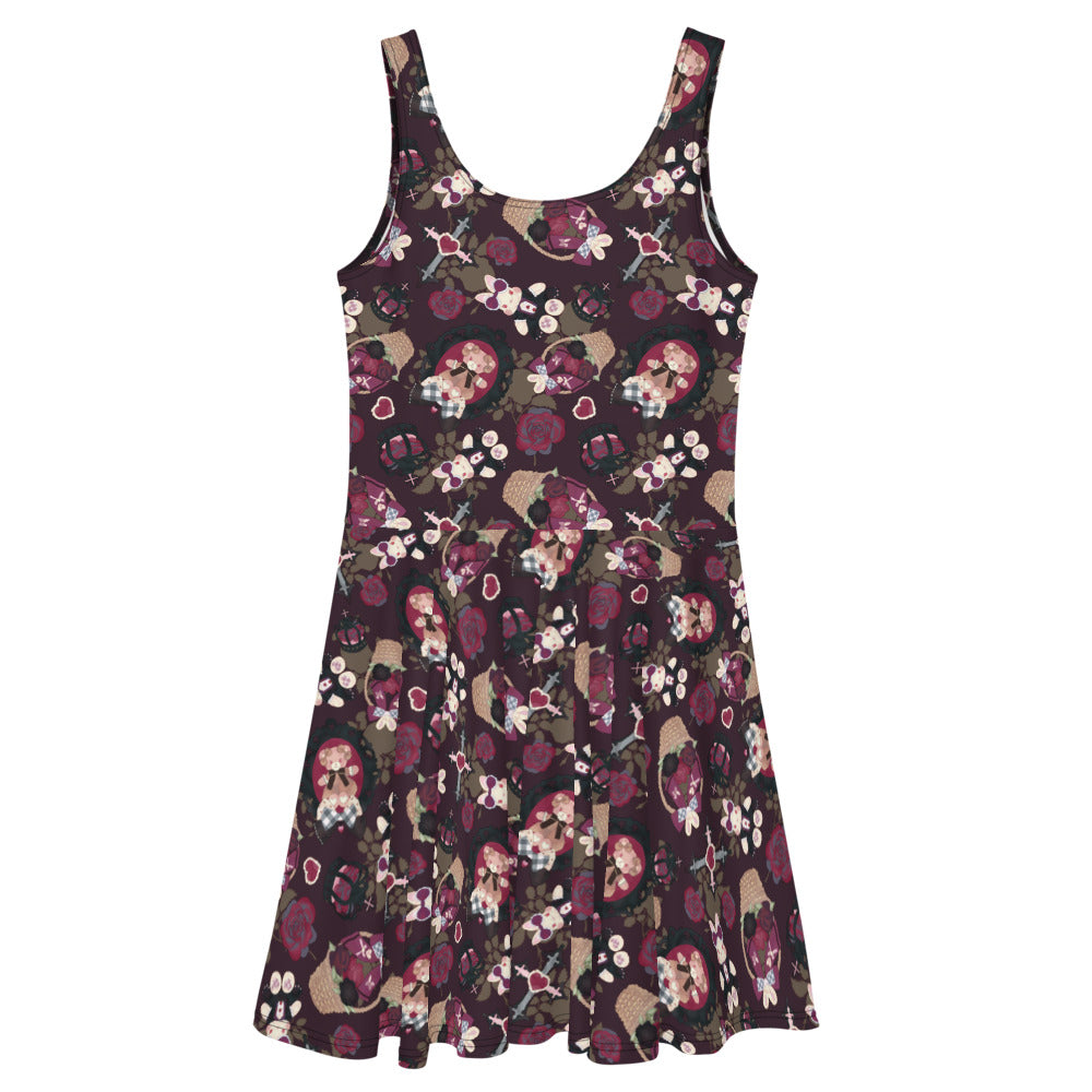 Gothic Teddy Skater Dress featuring vibrant regal motifs and a flared skirt for an elegant look. Perfect for any queen!