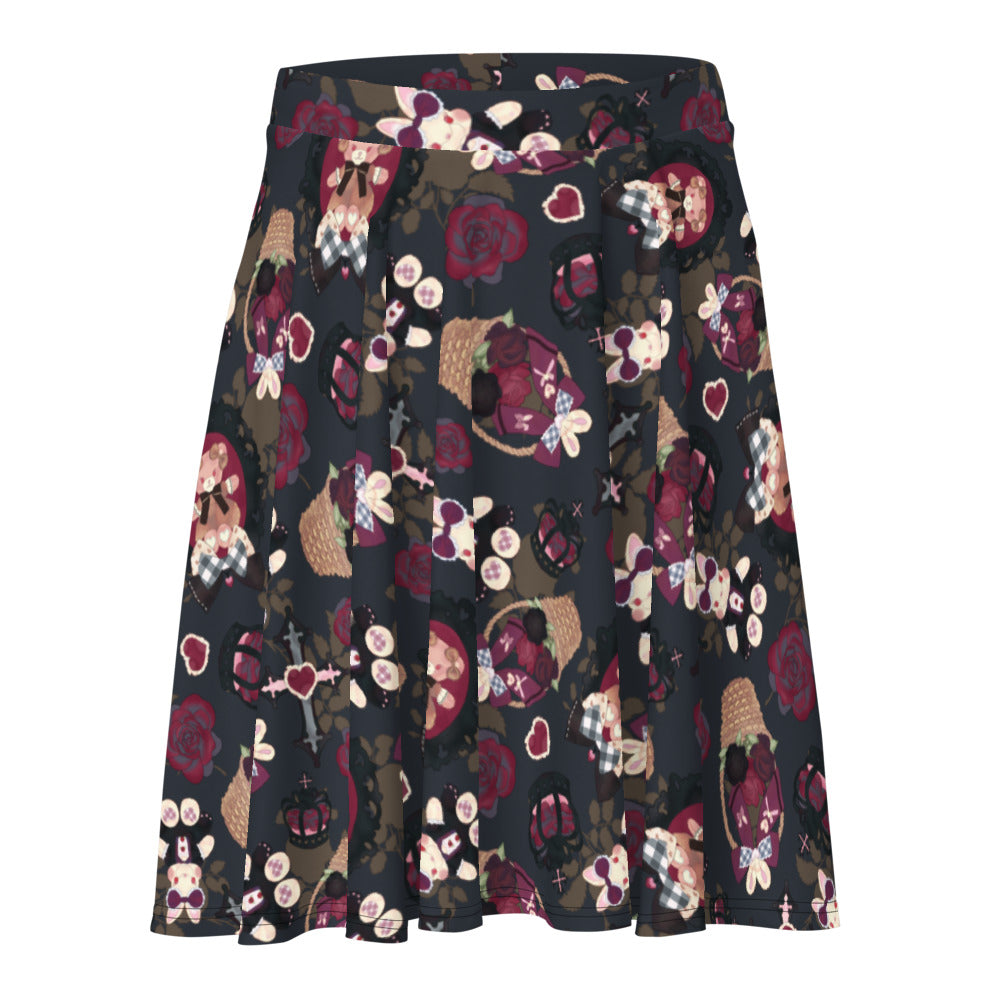 Flatter your figure with the Gothic Teddy Skater Skirt, featuring regal motifs and a comfy elastic waistband.