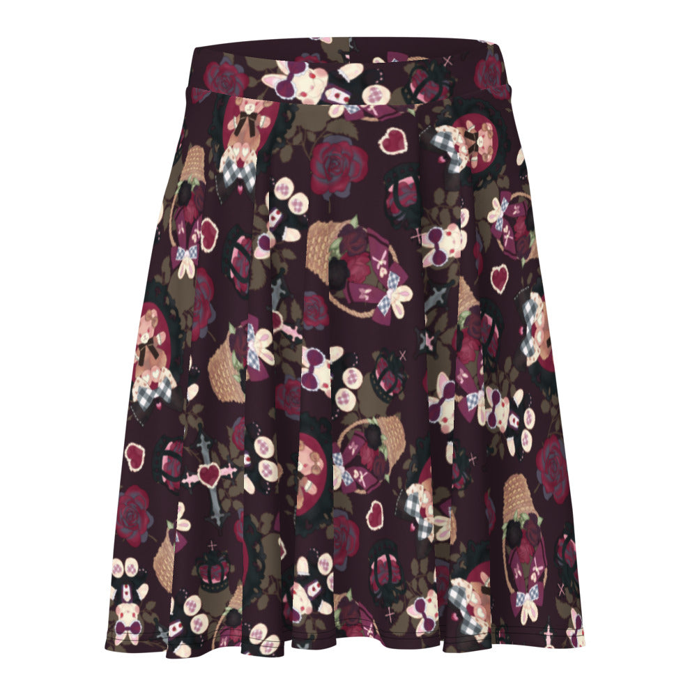 Shop the Gothic Teddy Skater Skirt featuring regal motifs and a comfy elastic waistband for a flattering fit.