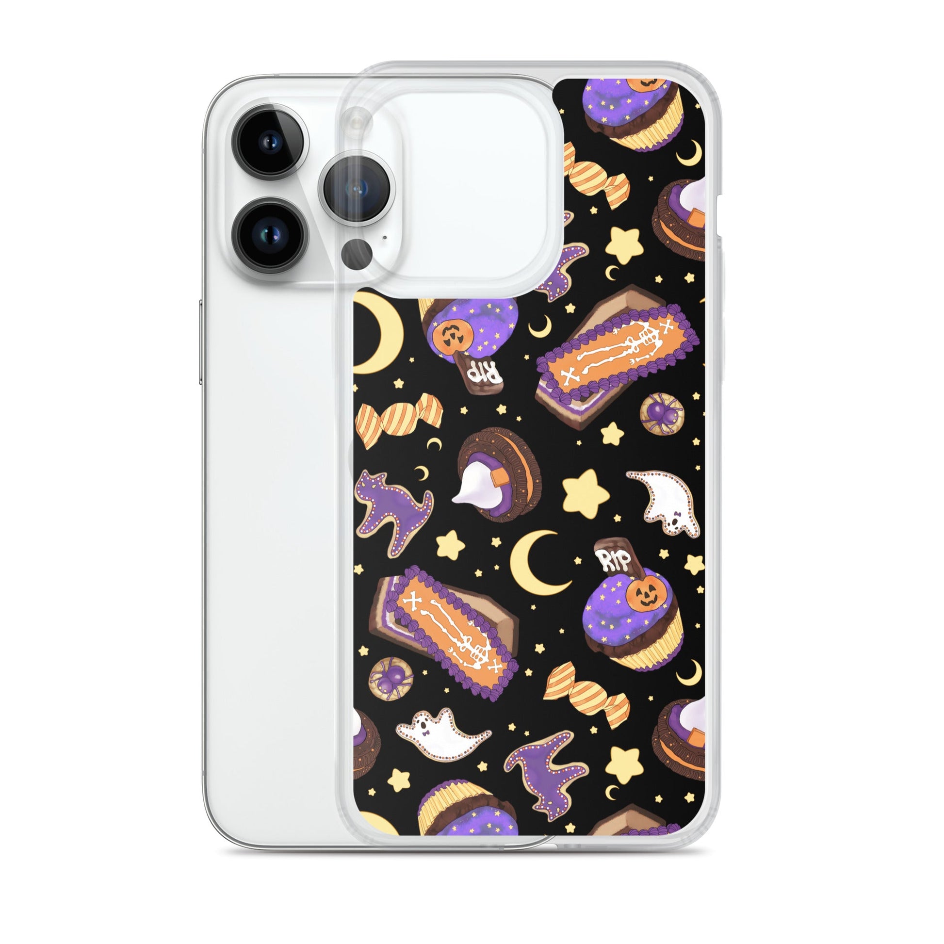 Sleek Halloween Treat iPhone® Clear Case featuring fun candy designs, offering excellent protection from everyday damage.