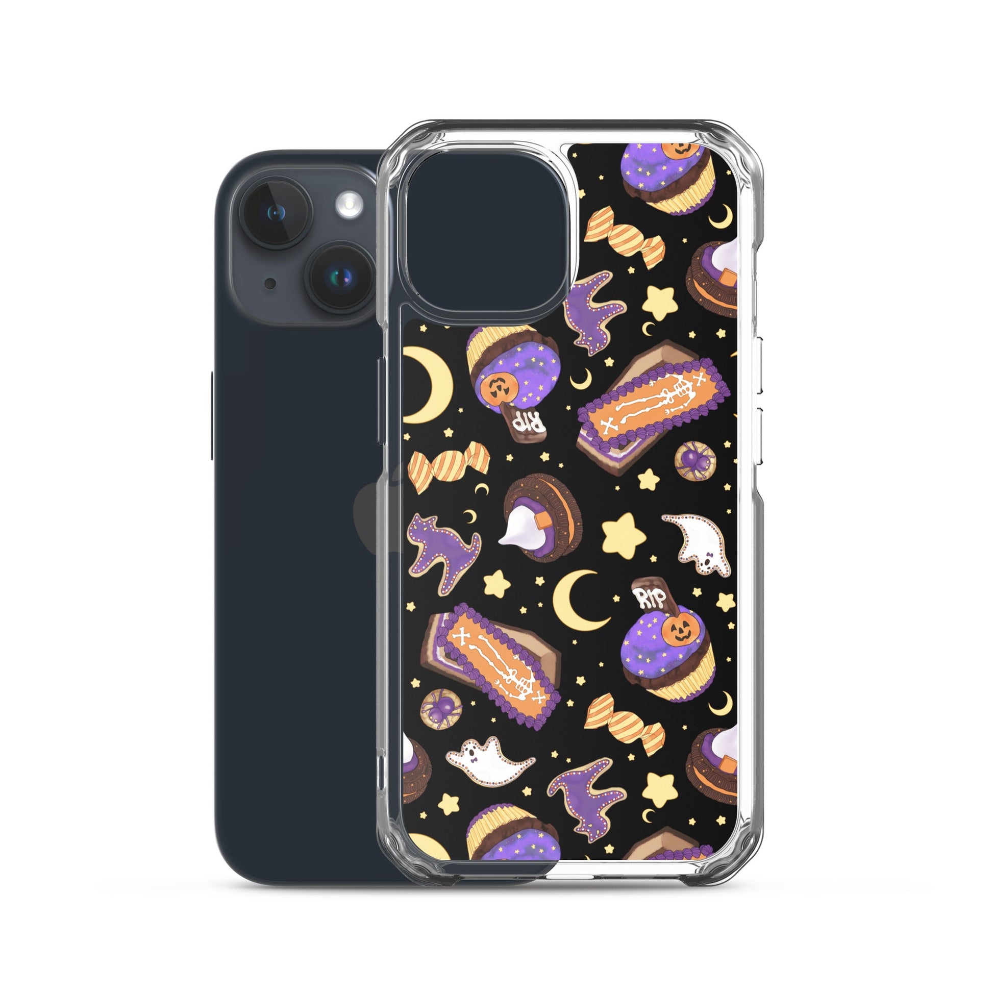 Sleek Halloween Treat iPhone® Clear Case featuring fun spooky designs, perfect for protection and style.