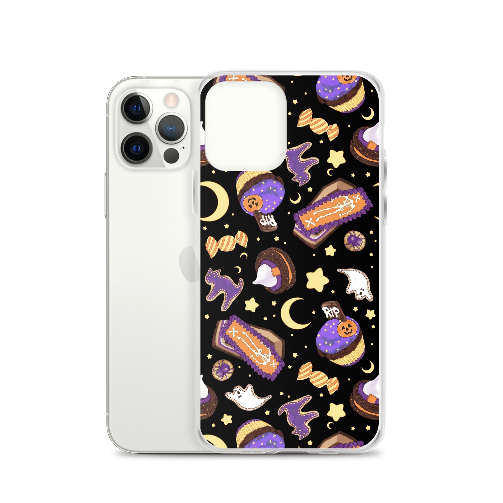Sleek Halloween Treat iPhone® Clear Case featuring fun spooky designs, perfect for protecting your phone in style.