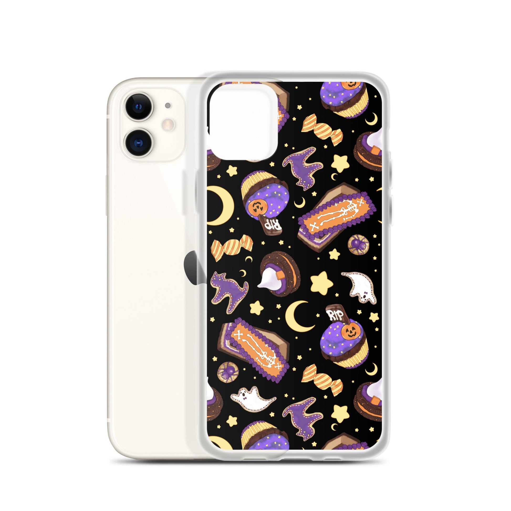 Sleek Halloween Treat iPhone® Clear Case featuring fun spooky designs, perfect for protecting your phone in style.