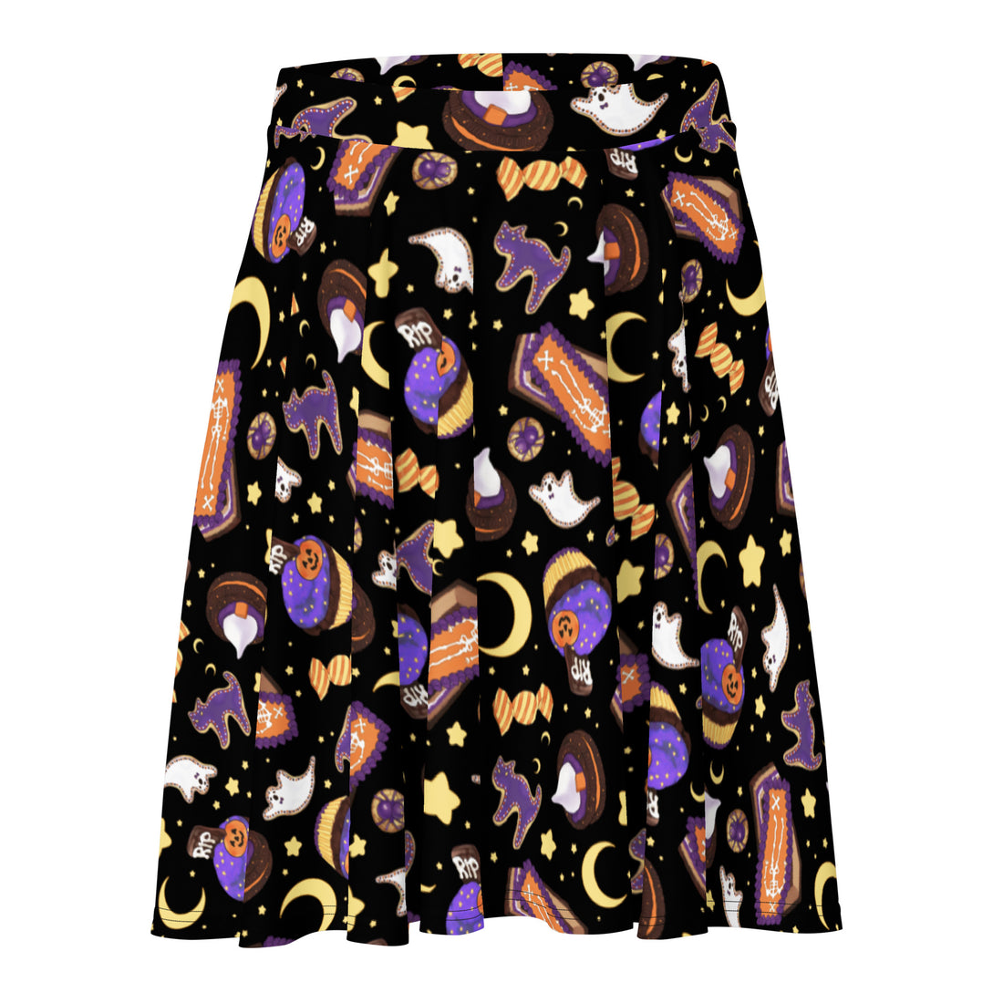 Flatter your figure this Halloween with our comfy Halloween Treat Skater Skirt featuring delightful spooky designs.