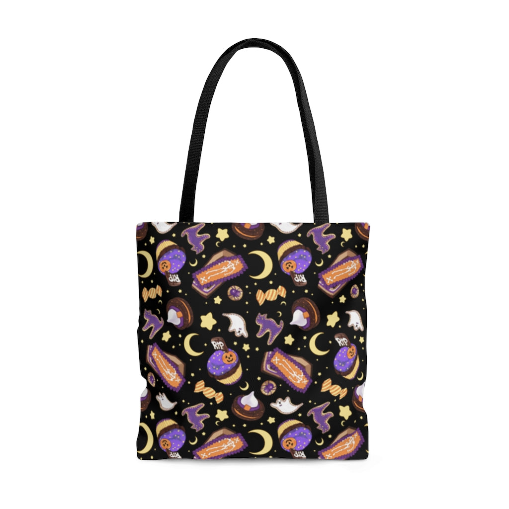 Spooky and stylish, the Halloween Treat Tote Bag features a fun design perfect for carrying your treats anywhere!