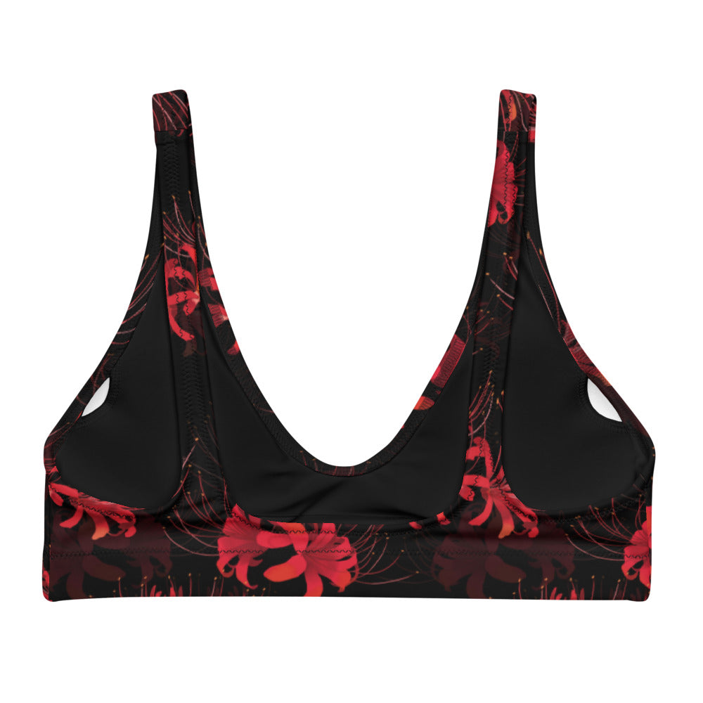 Stylish Higanbana Padded Bikini Top in red, perfect for a feminine yet edgy summer look. Mix and match for versatility.