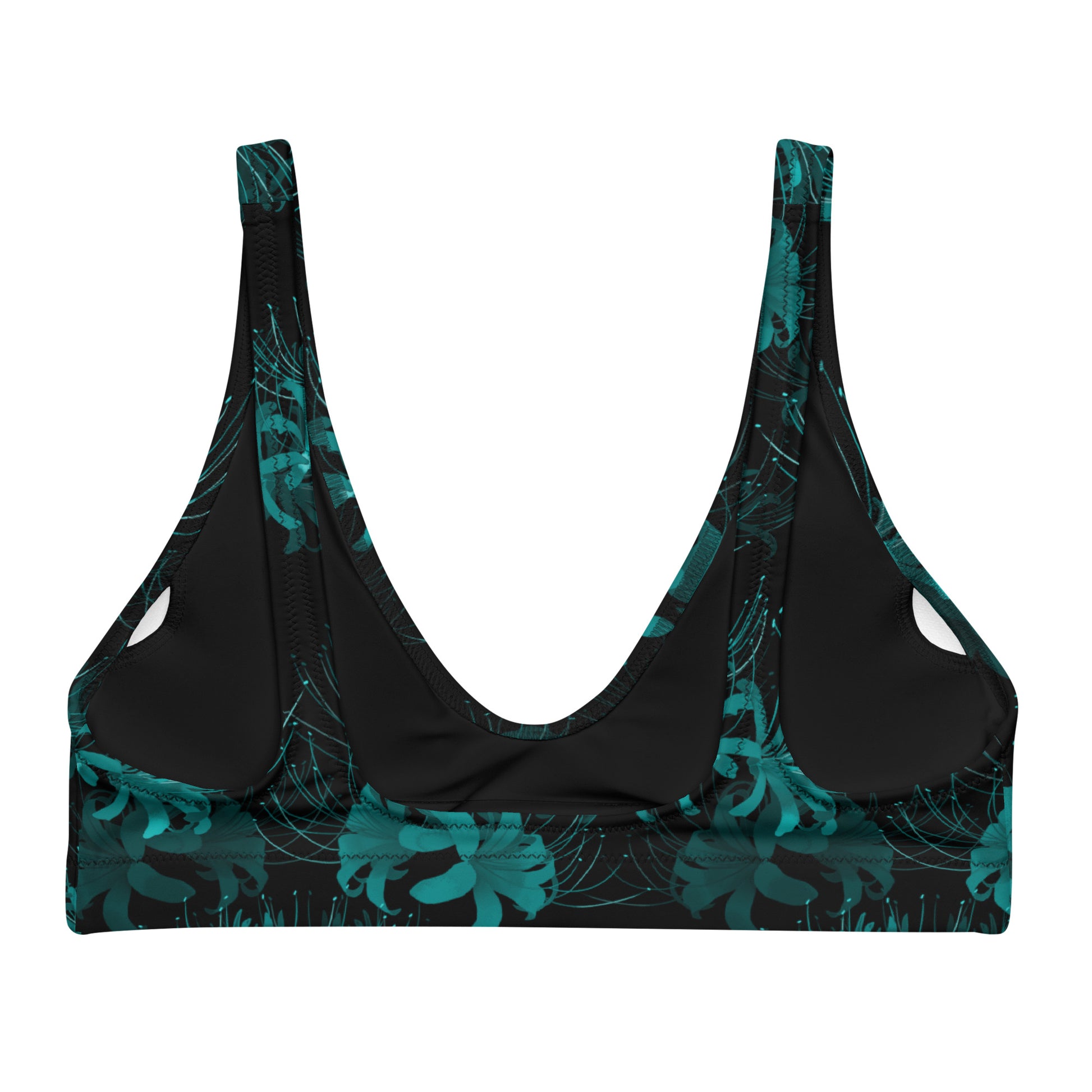 Stylish Higanbana Padded Bikini Top in teal, featuring removable pads for customizable comfort and a bold look.