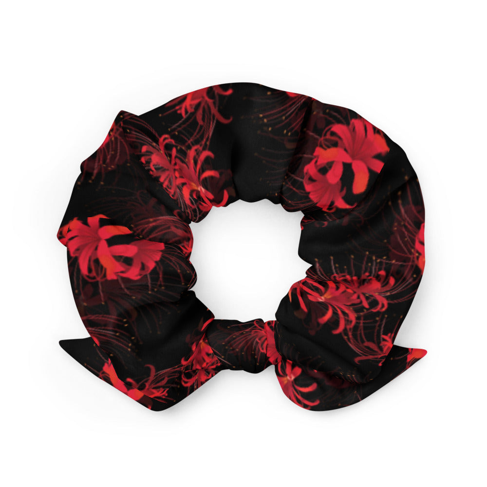 Stylish Higanbana Scrunchie featuring a vibrant floral print, perfect for adding flair to your hairstyle.