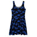 Elegant Higanbana Skater Dress in blue features a flared skirt and intricate floral design, perfect for any style.