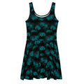 Higanbana Skater Dress in teal features a flared skirt and intricate design, perfect for a bold, feminine look.