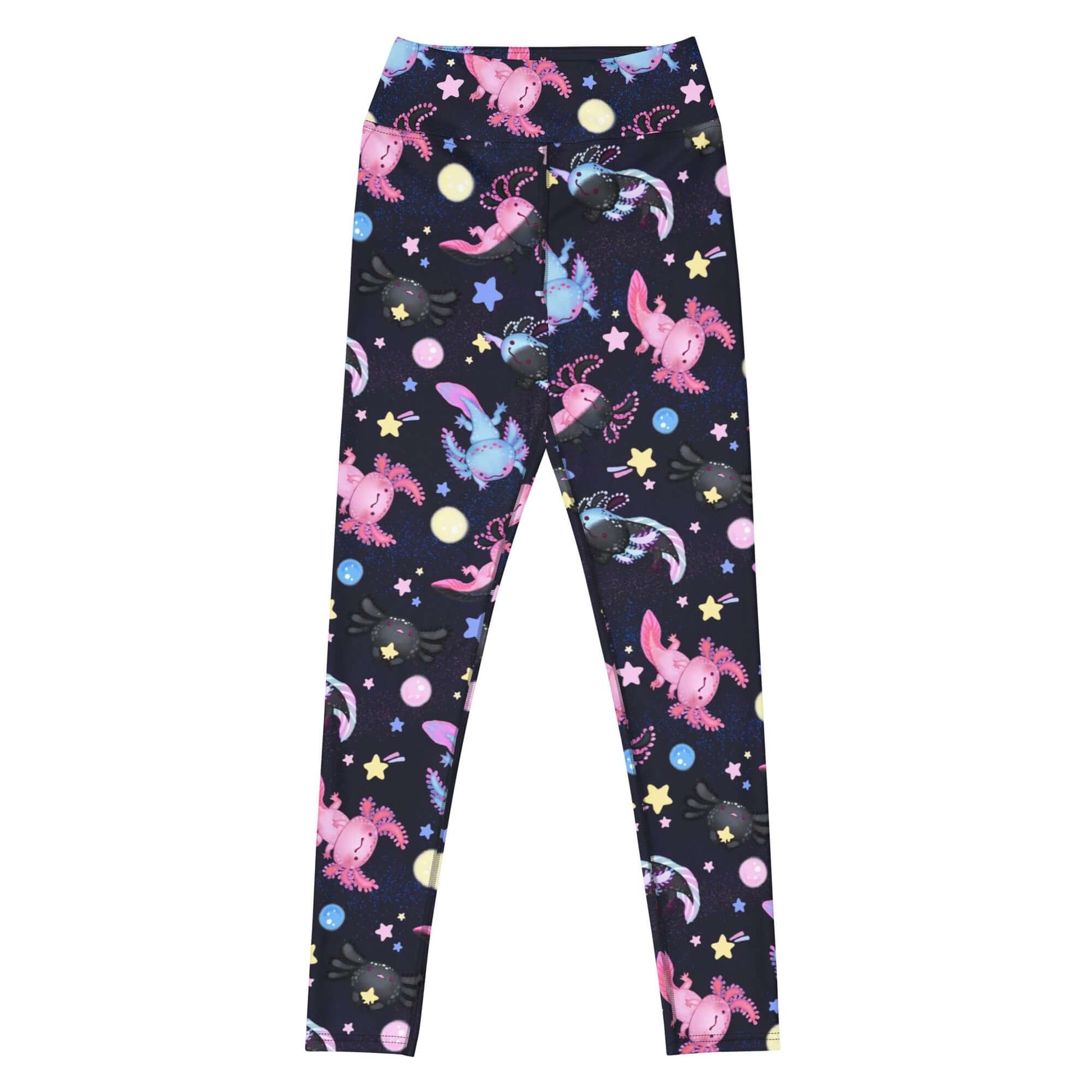 Cute High-waisted Axolotl Leggings featuring playful axolotls and a comfortable raised waistband for all-day wear.