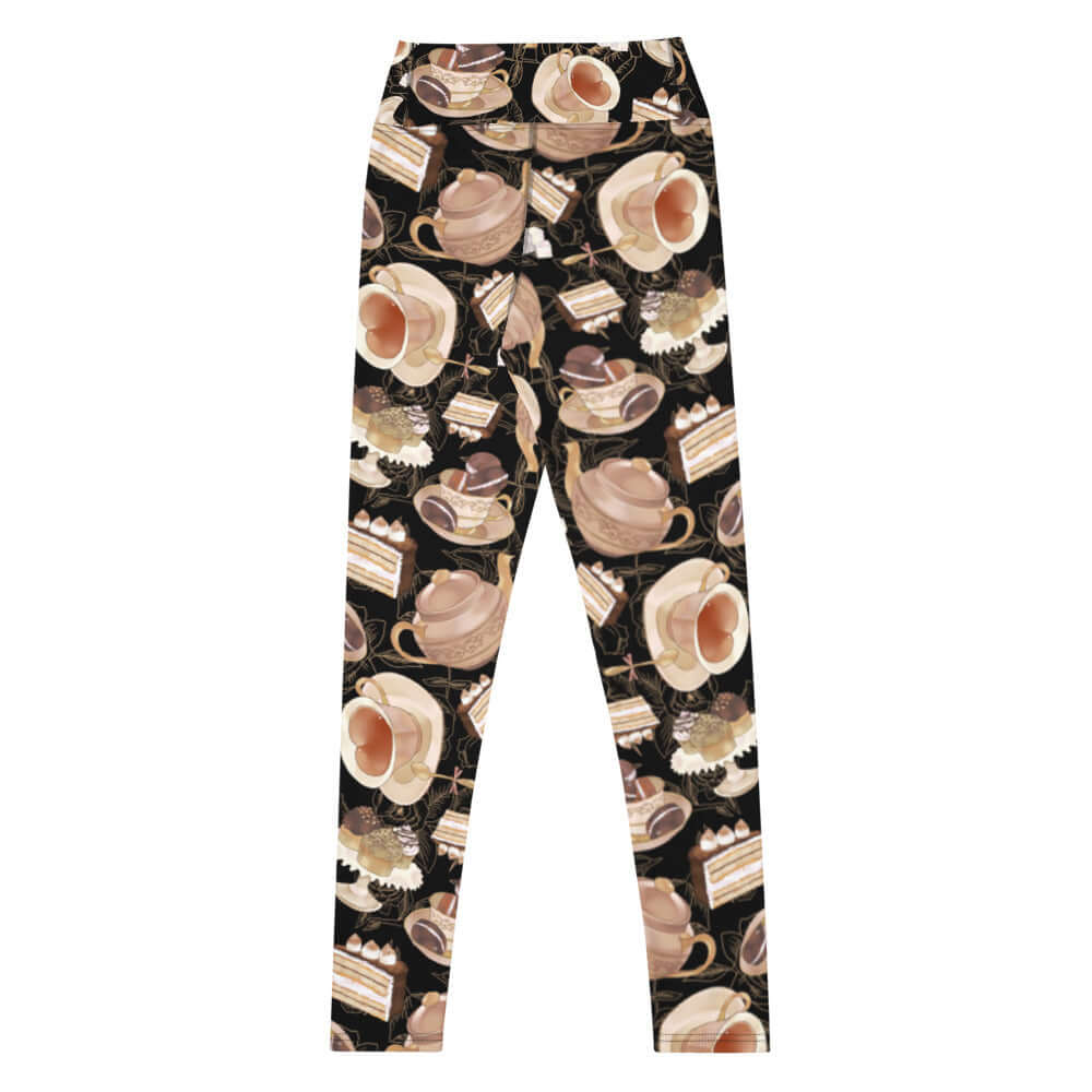 Stylish High-waisted Café Leggings featuring a unique coffee-themed design, perfect for workouts and casual wear.