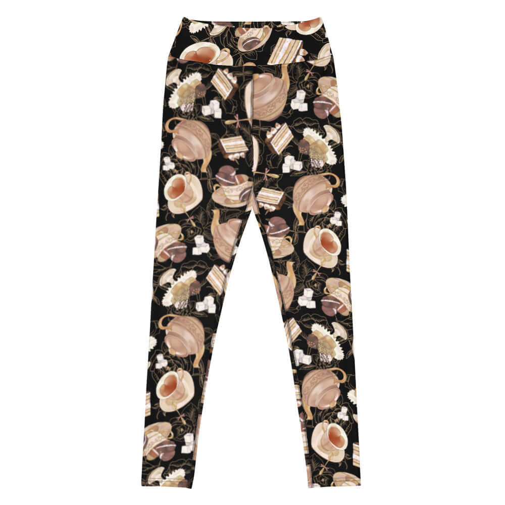 Stylish High-waisted Café Leggings featuring a chic black and brown design, perfect for workouts or casual wear.