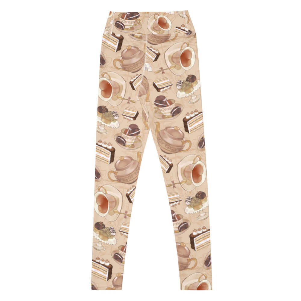Stylish high-waisted Café Leggings featuring a fun café theme, perfect for workouts or casual wear.