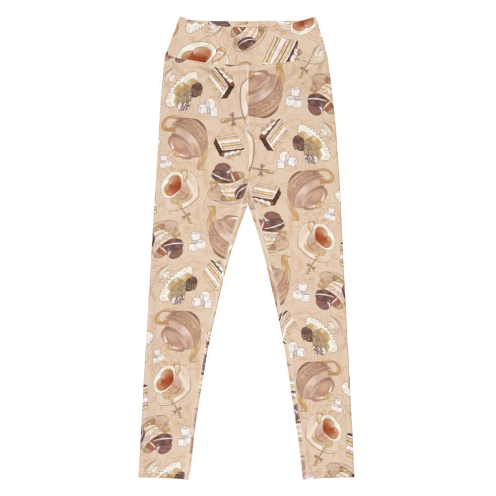 Stylish High-waisted Café Leggings featuring a cozy coffee print, perfect for workouts and casual wear.