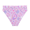 High-waisted Gamer Girl Bikini Bottom featuring cute 8-bit hearts and pastel gaming designs for beach fun.