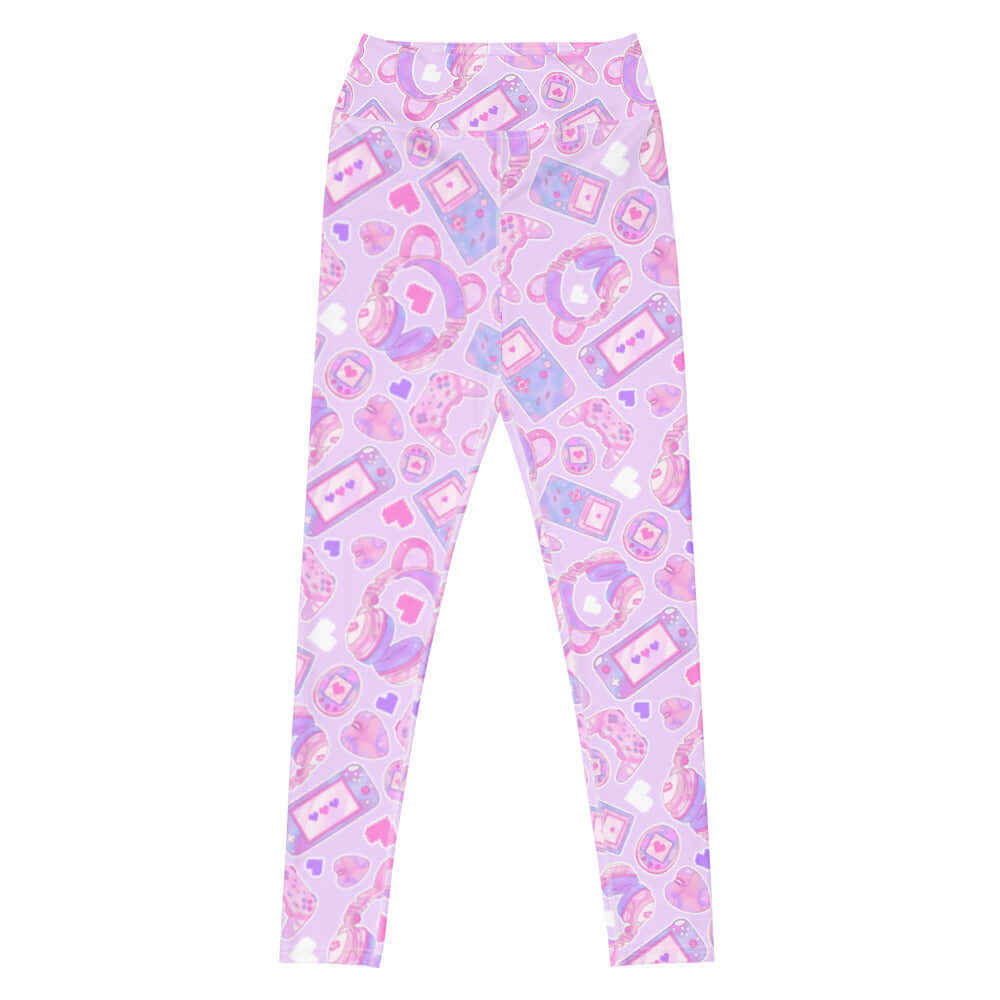 Stylish High-waisted Gamer Girl Leggings featuring playful designs, perfect for workout and gaming enthusiasts.