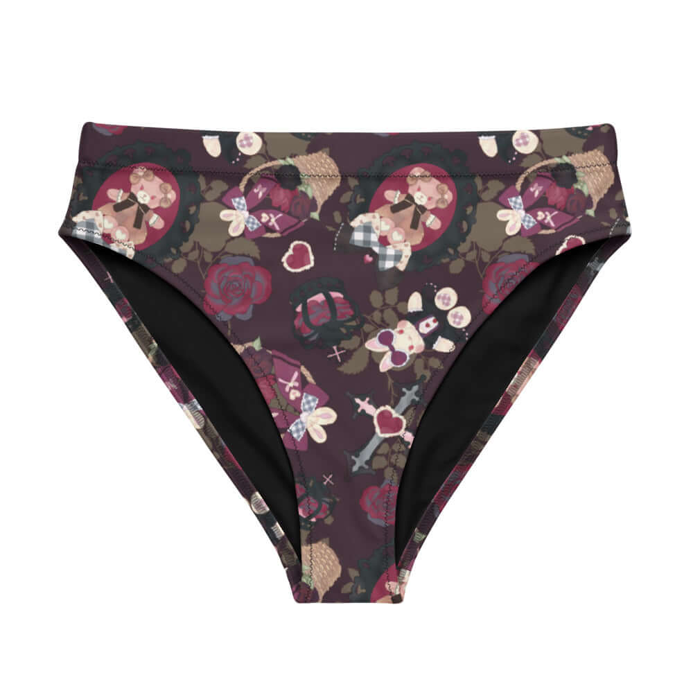 Stylish High-waisted Gothic Teddy Bikini Bottom, perfect for pool days, featuring a unique design and comfortable fit.