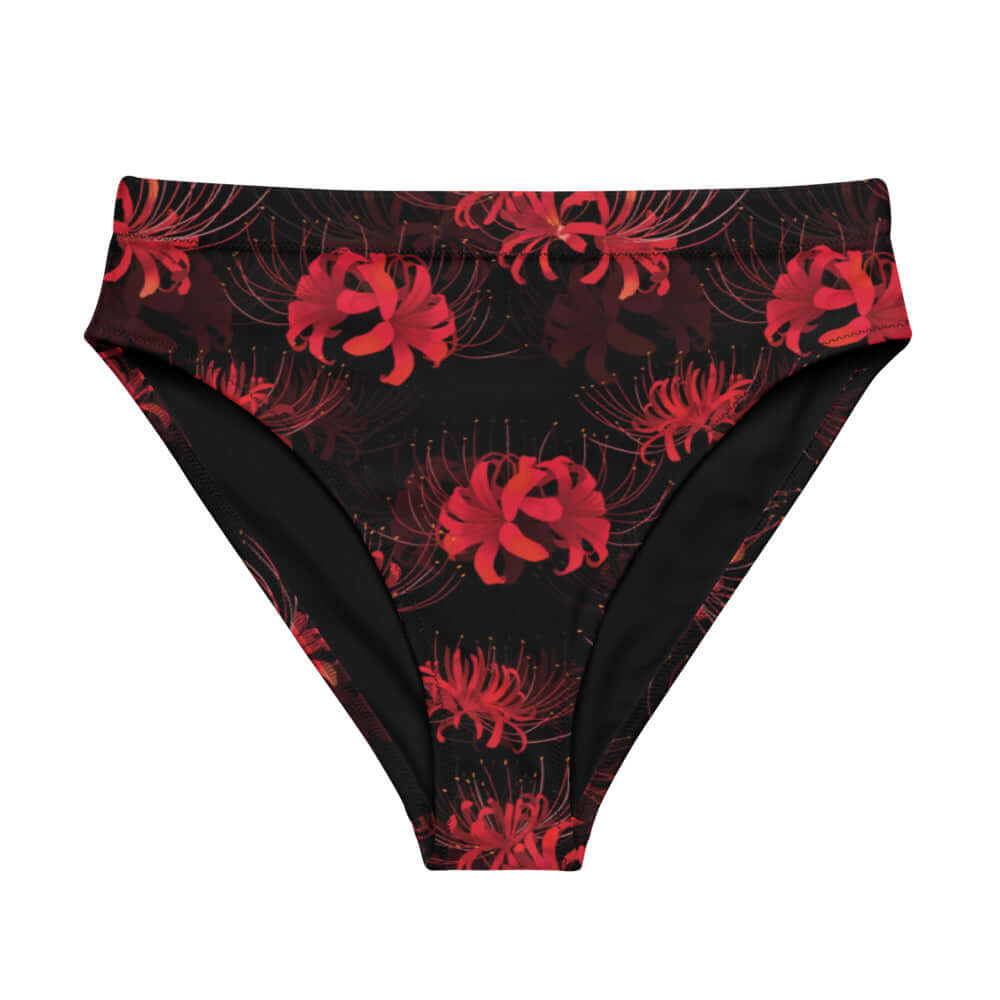 Stylish High-waisted Higanbana Bikini Bottom featuring a vibrant floral design, perfect for beach and pool days.