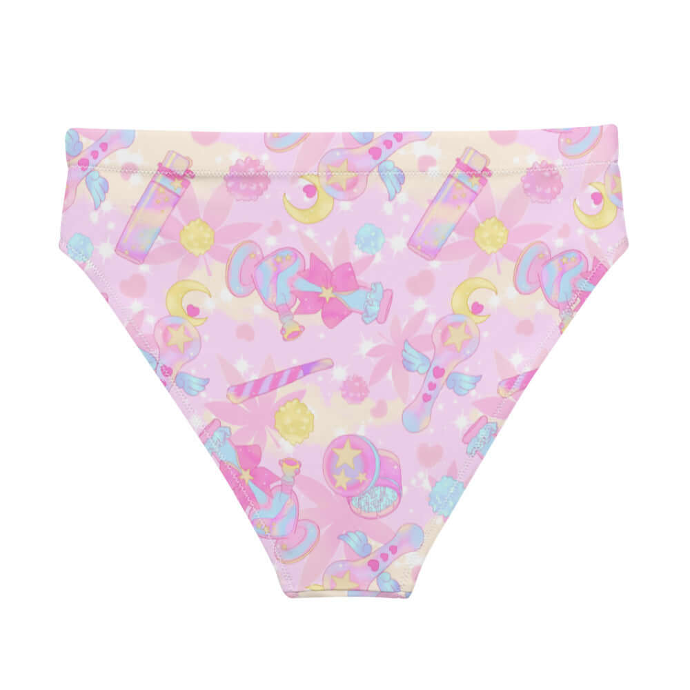 Soft and stylish, the High-waisted Indica Magica Bikini Bottom features a fun, magical print for beach adventures.