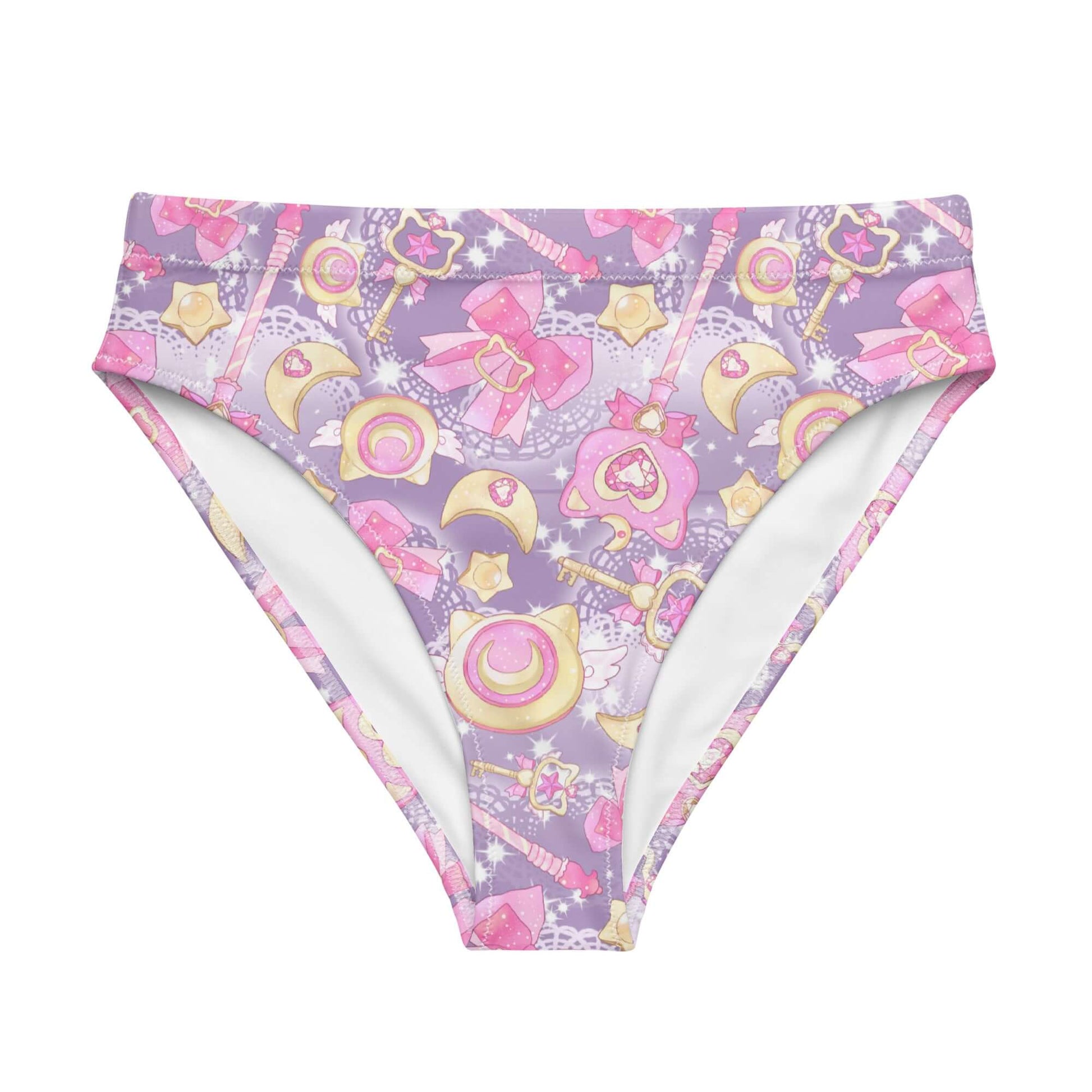 High-waisted Magical Girl Bikini Bottom with vibrant patterns, perfect for beach adventures or spa days.