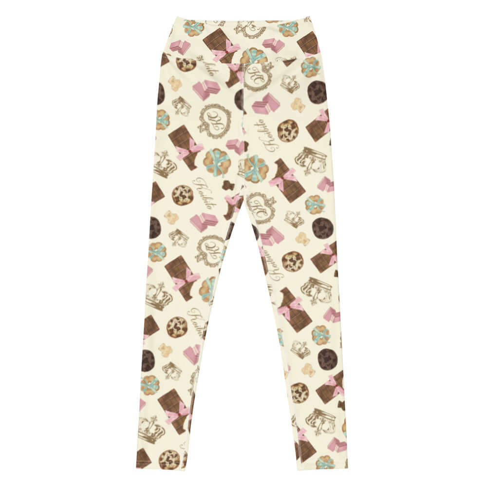 Stylish High-waisted Royal Cookie Leggings featuring a fun dessert print, perfect for workouts or lounging at home.