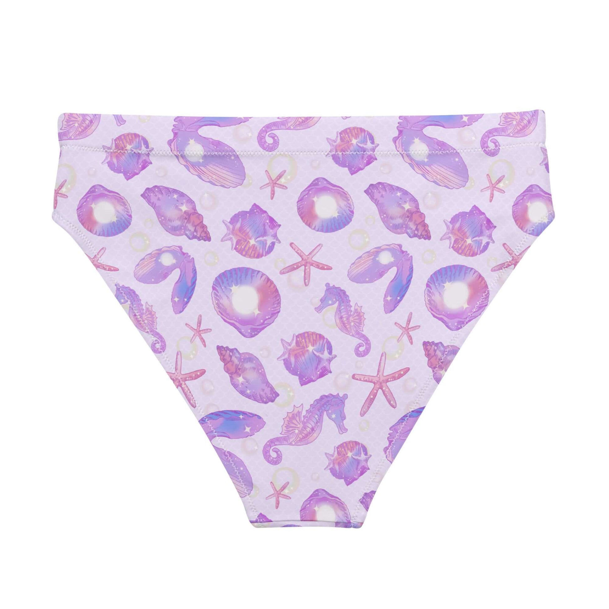 High-waisted Sea Princess Bikini Bottom features a playful seashell print, perfect for stylish summer beach days.
