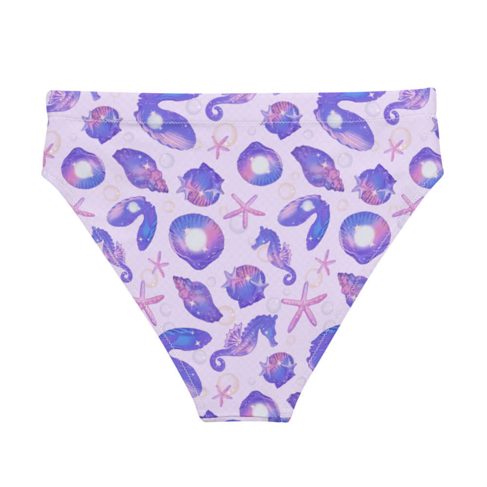 Stylish High-waisted Sea Princess Bikini Bottom with vibrant sea-themed print, perfect for beach or spa days.