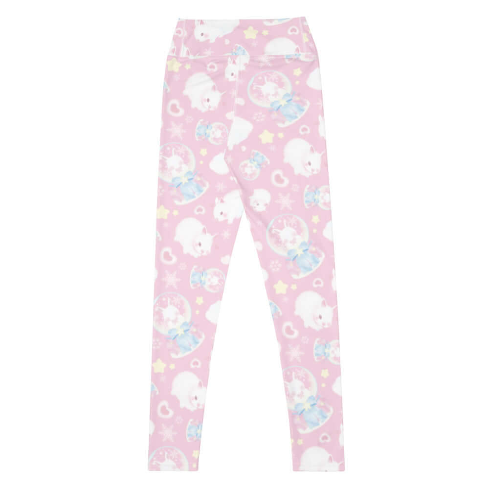High-waisted Snow Bunny Leggings in pink, featuring cute bunny designs for stylish workouts and lounging.