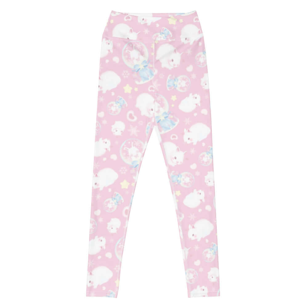 High-waisted Snow Bunny Leggings feature a cute bunny print, perfect for gym, lounging, or a kawaii look.