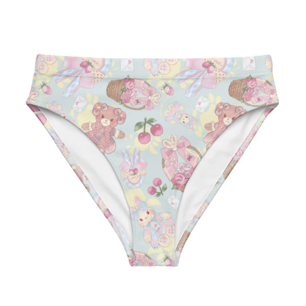 Stylish High-waisted Sweet Teddy Bikini Bottom featuring a cute print, perfect for beach days and poolside relaxation.