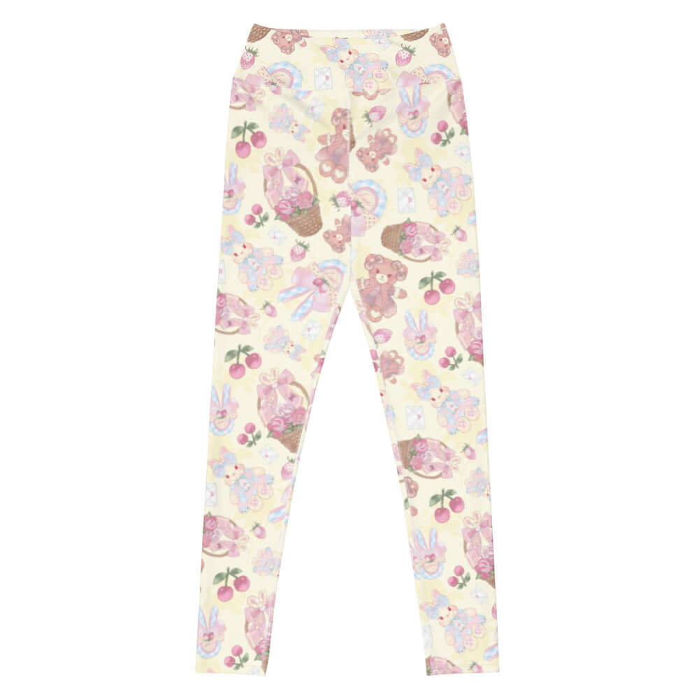 High-waisted Sweet Teddy Leggings featuring a cute print, perfect for workouts and showcasing your legs.