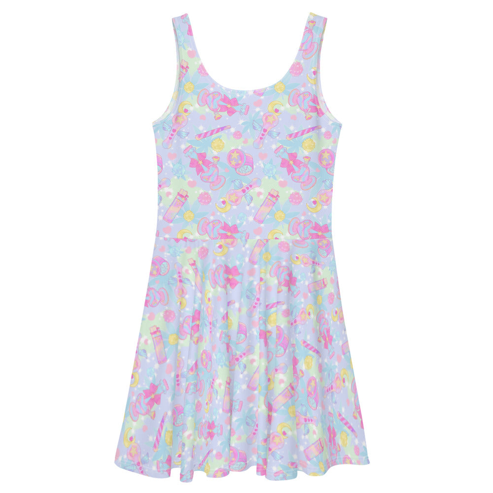 Indica Magica Skater Dress features a playful, kawaii print perfect for casual outings and fun conversations.