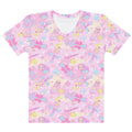 Bright pink Indica Magica T-shirt featuring playful designs, perfect for summer outings and comfortable wear.