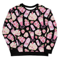 Pastel pink Strawberry Sweatshirt featuring a cute fruit pattern, perfect for a kawaii aesthetic. Ideal for cozy outfits!