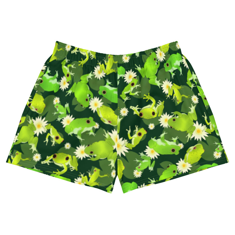 Kero-kero Athletic Short Shorts feature a vibrant frog print, perfect for showcasing your legs in comfort.
