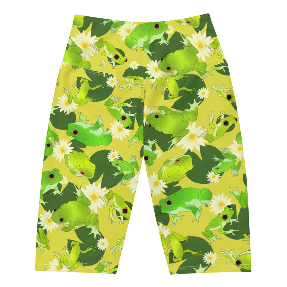 High-waisted Kero-kero Biker Shorts featuring a vibrant frog design, perfect for active or streetwear styles.