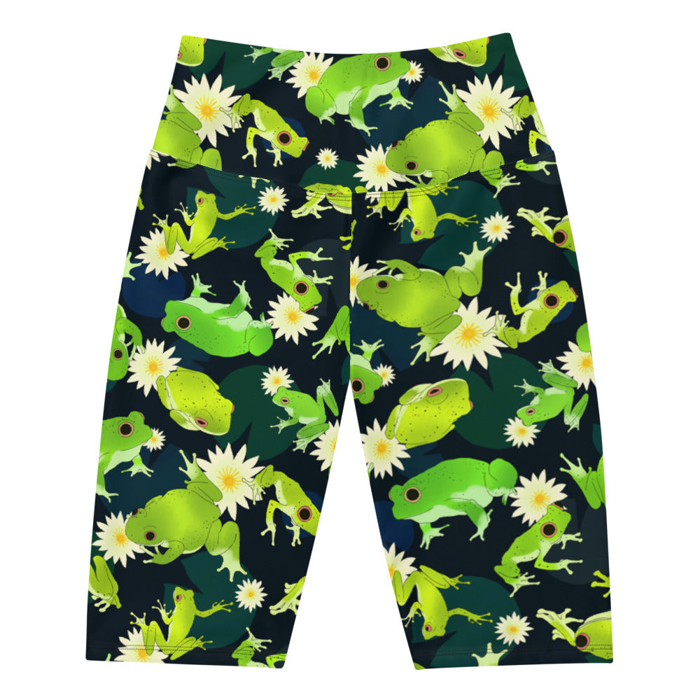 Kero-kero Biker Shorts featuring a vibrant frog pattern, perfect for active or streetwear styles.
