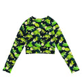 Bright green Kero-kero Long-sleeved Crop Top featuring frogs and flowers, perfect for eco-friendly athleisure.