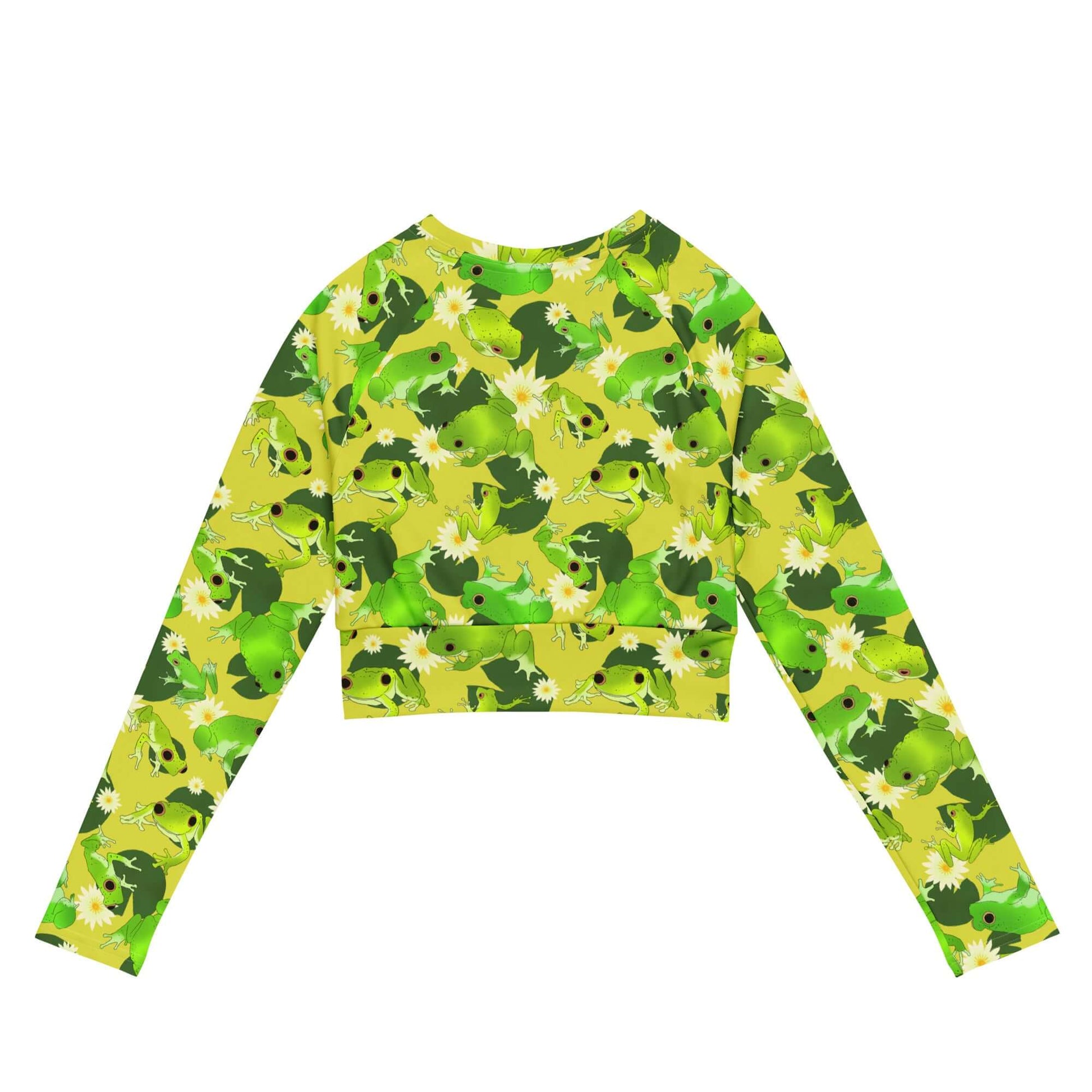 Kero-kero Long-sleeved Crop Top in vibrant green features eco-friendly fabric, perfect for athleisure and sports.