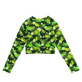 Kero-kero Long-sleeved Crop Top features fun frog patterns, ideal for eco-friendly athleisure and sportswear.