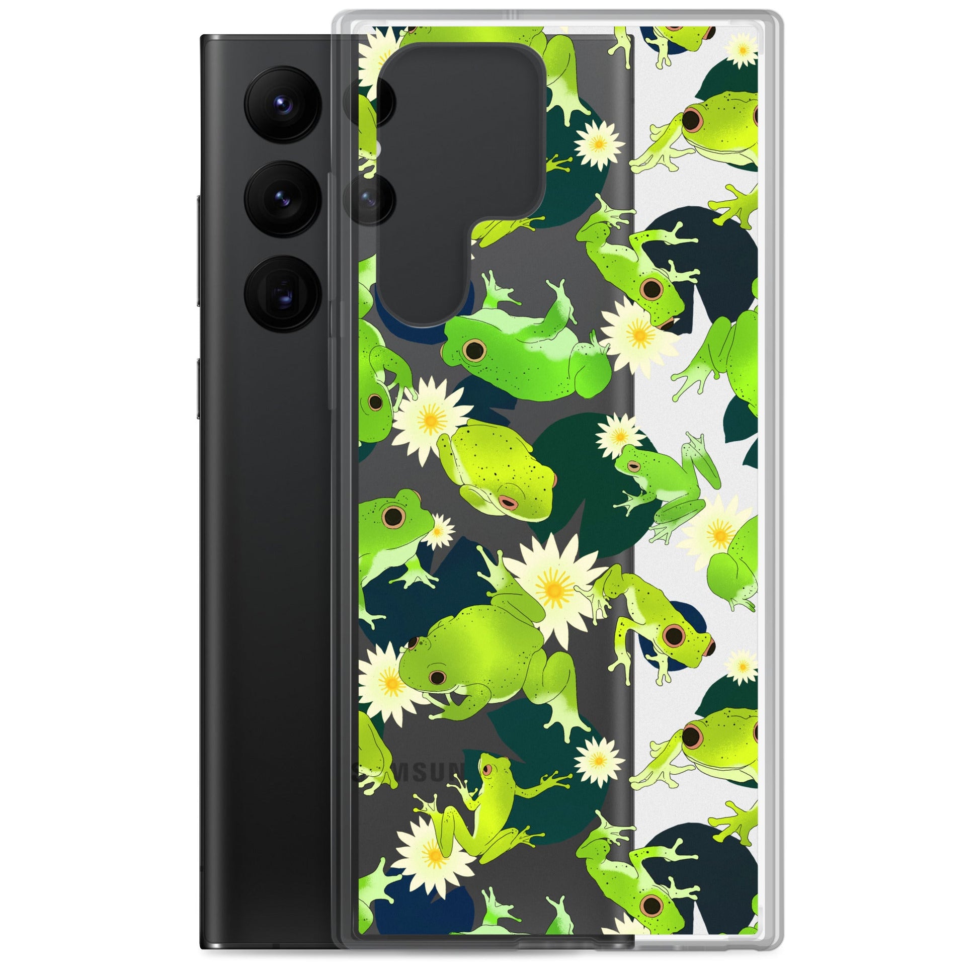 Kero-kero Samsung® Clear Case featuring vibrant frog designs, perfect for frog lovers and protecting your Galaxy S22 Ultra.