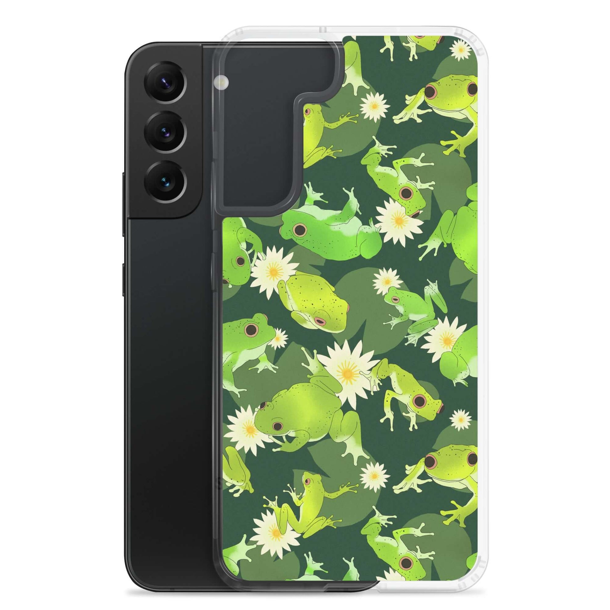 Kero-kero Samsung® Clear Case featuring vibrant frogs, perfect for showcasing your love for amphibians while protecting your phone.