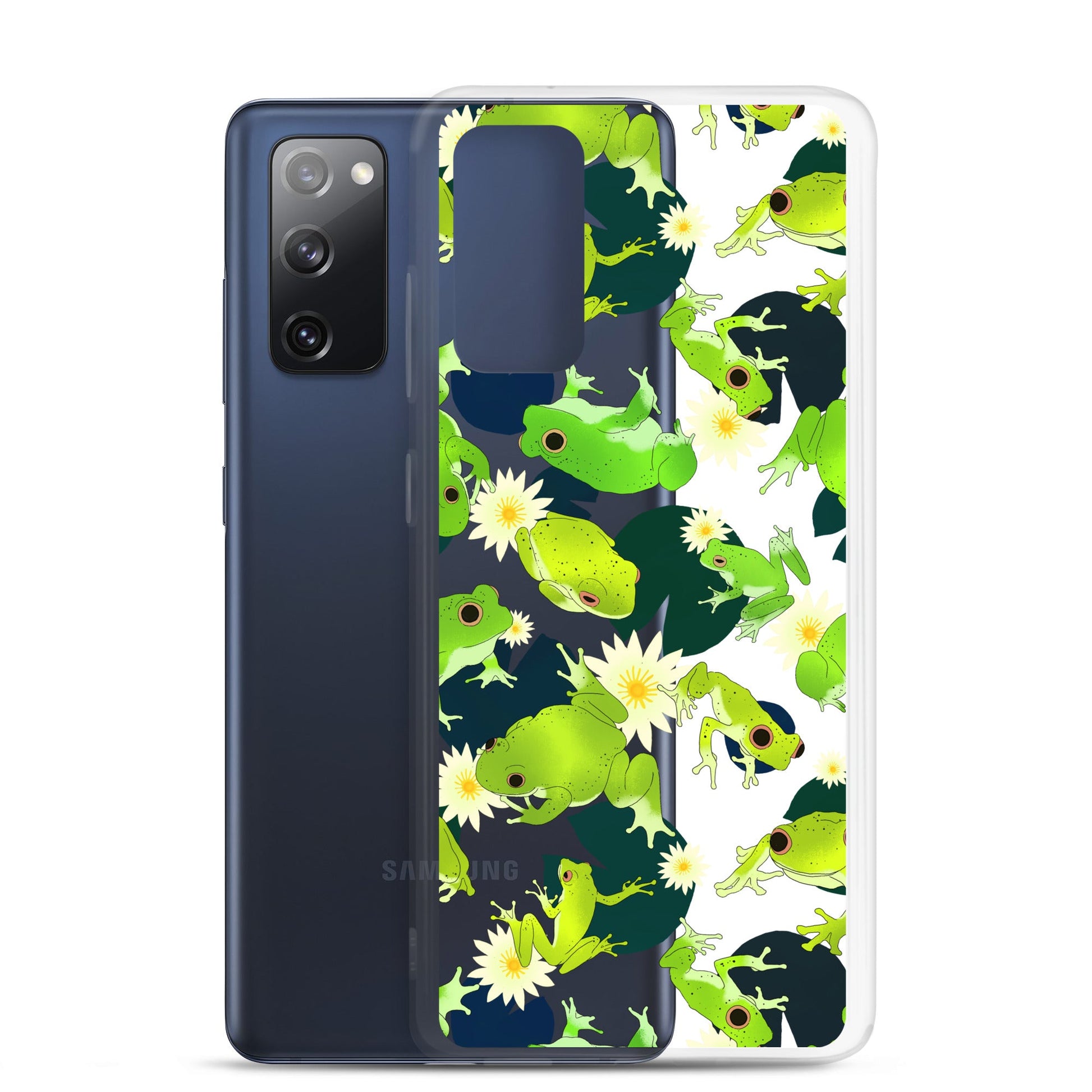 Kero-kero Samsung® Clear Case featuring vibrant frog designs, perfect for frog lovers and herpetology enthusiasts.