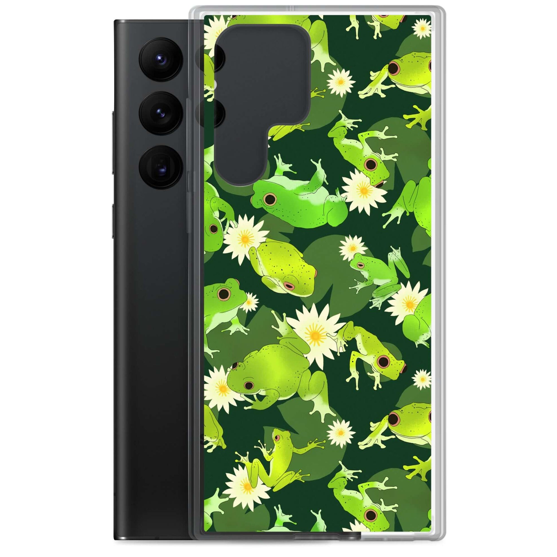 Kero-kero Samsung® Clear Case showcases vibrant frog designs, offering stylish protection for your phone.
