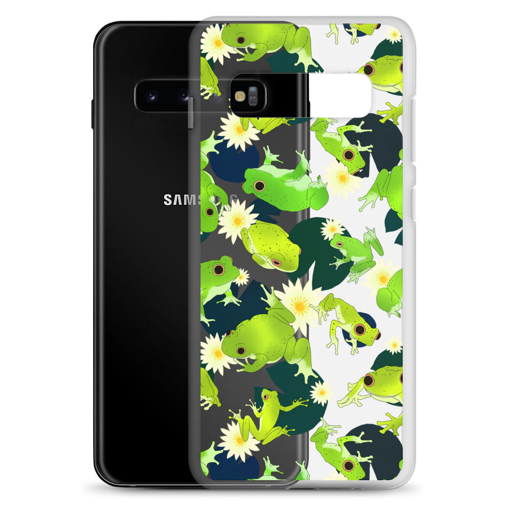 Colorful Kero-kero Samsung® Clear Case featuring playful frogs, perfect for frog lovers and phone protection.