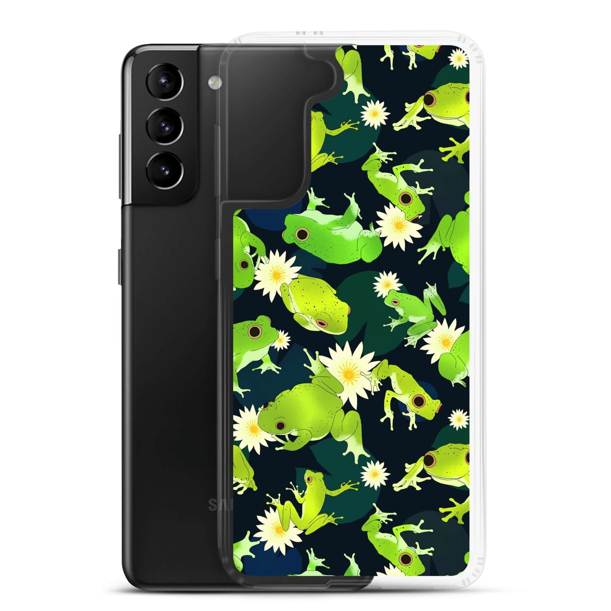 Kero-kero Samsung® Clear Case featuring vibrant frogs, perfect for frog lovers and smartphone protection.