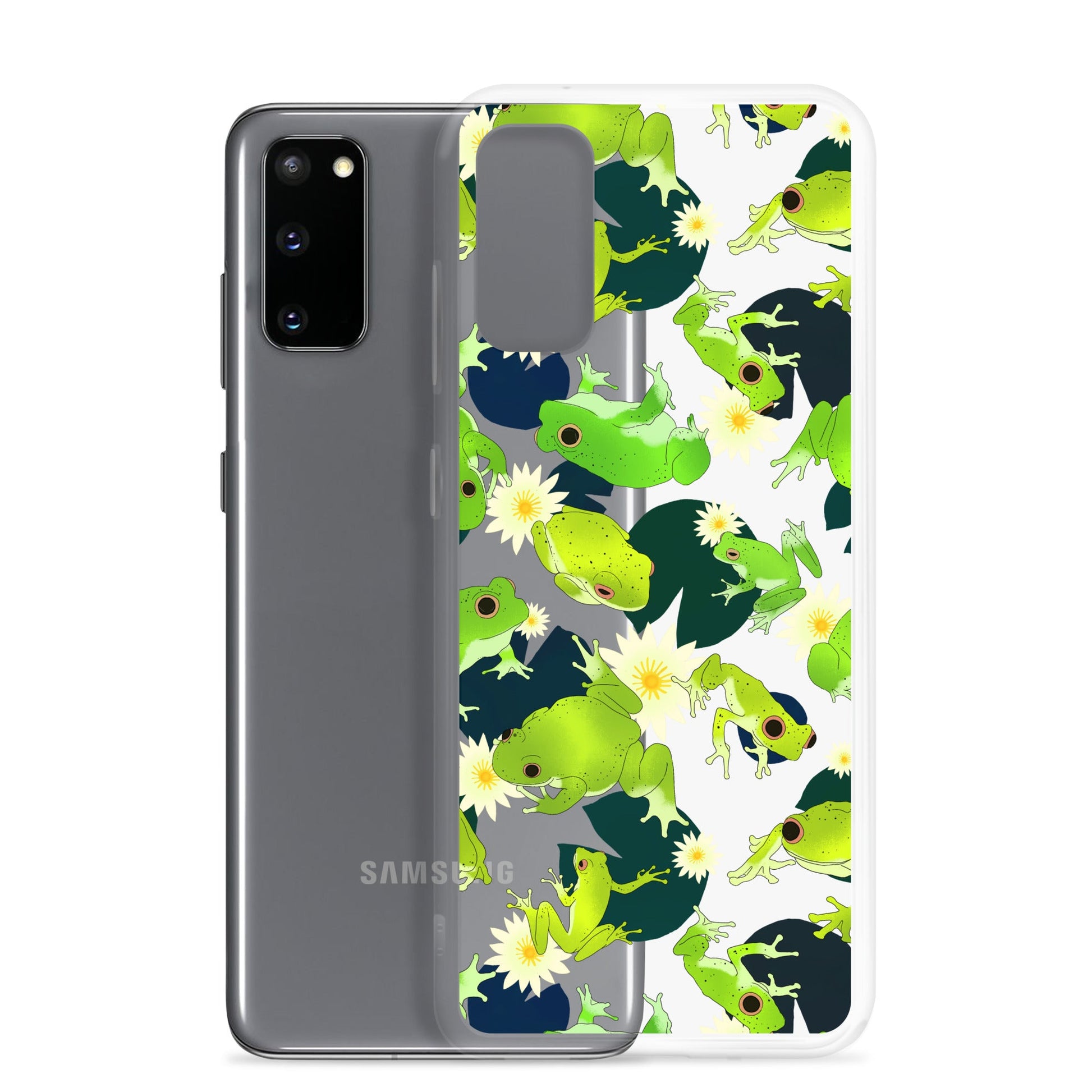 Stylish Kero-kero Samsung® Clear Case featuring vibrant frog designs, perfect for frog lovers and protection.